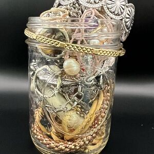 Mixed Jewelry Jar with Gold and Silver Tones